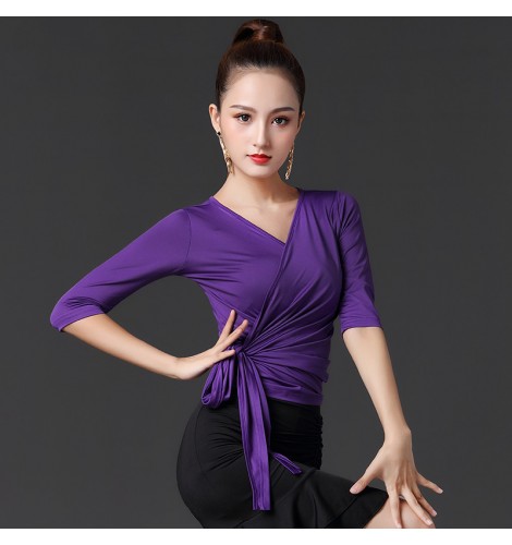 Womens Orange Black Violet Ballroom Latin Dance Tops Yoga Fitness Exercises Sports Gyms 